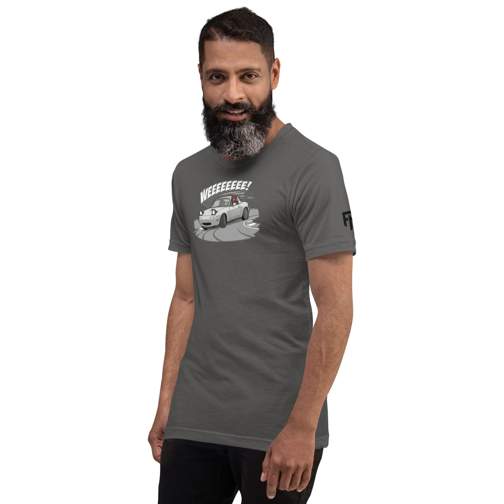 Tee shirt with an NA sports car and the text "Weee!" 