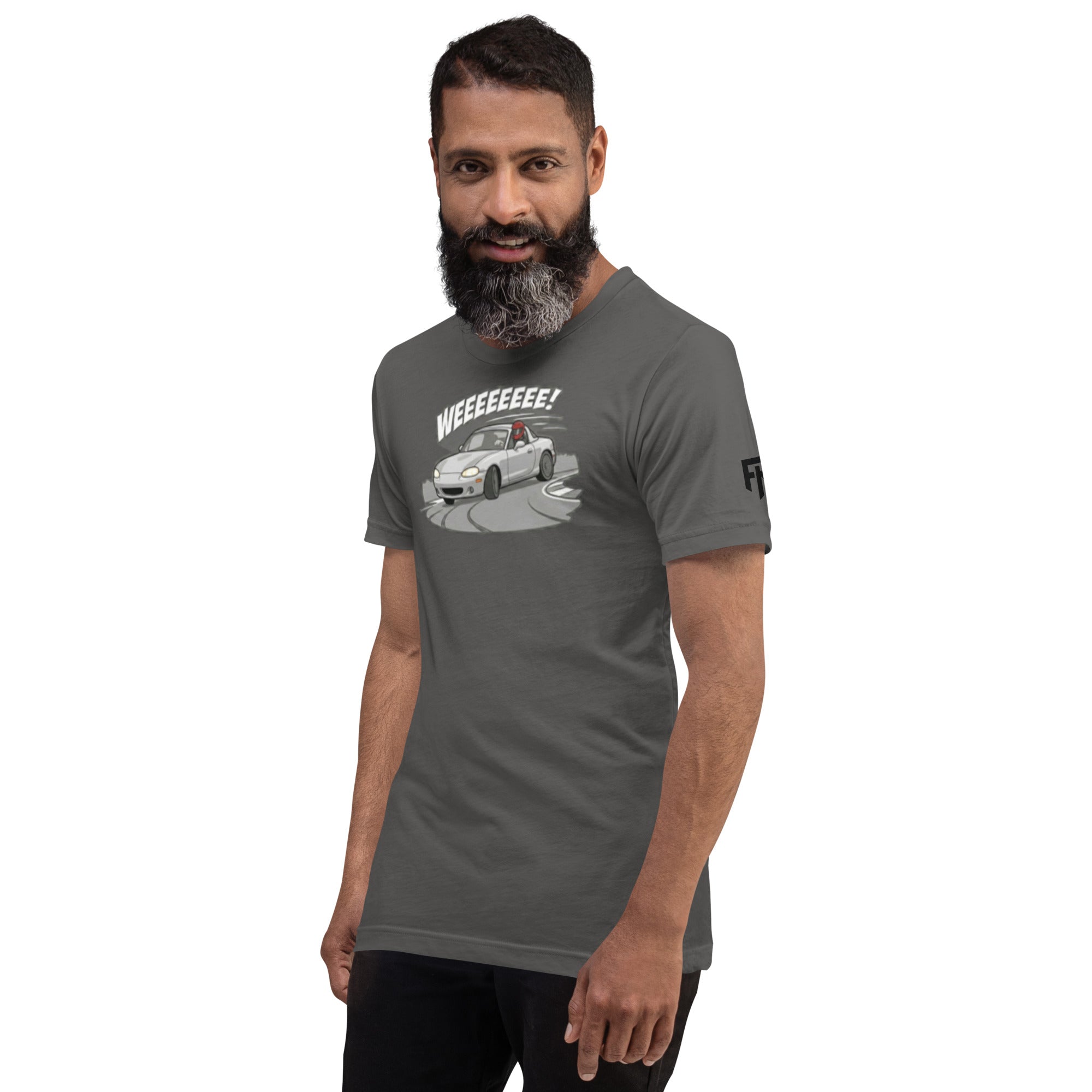 Tee shirt with an NB sports car and the text "Weee!" 