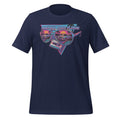 Tee shirt with sunglasses and a retro 1980s style featuring an E30 German performance car with text saying "Respect your Elders"