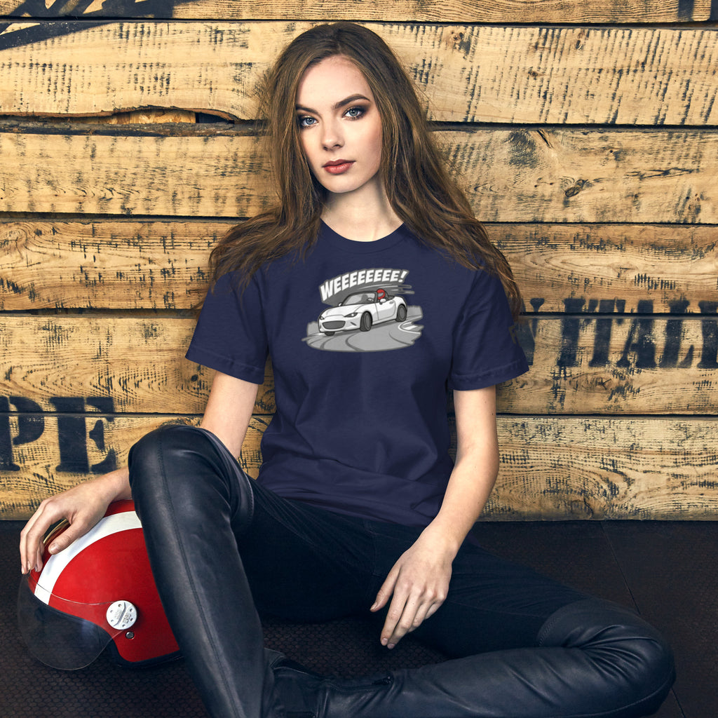Tee shirt with an ND sports car and the text "Weee!" 