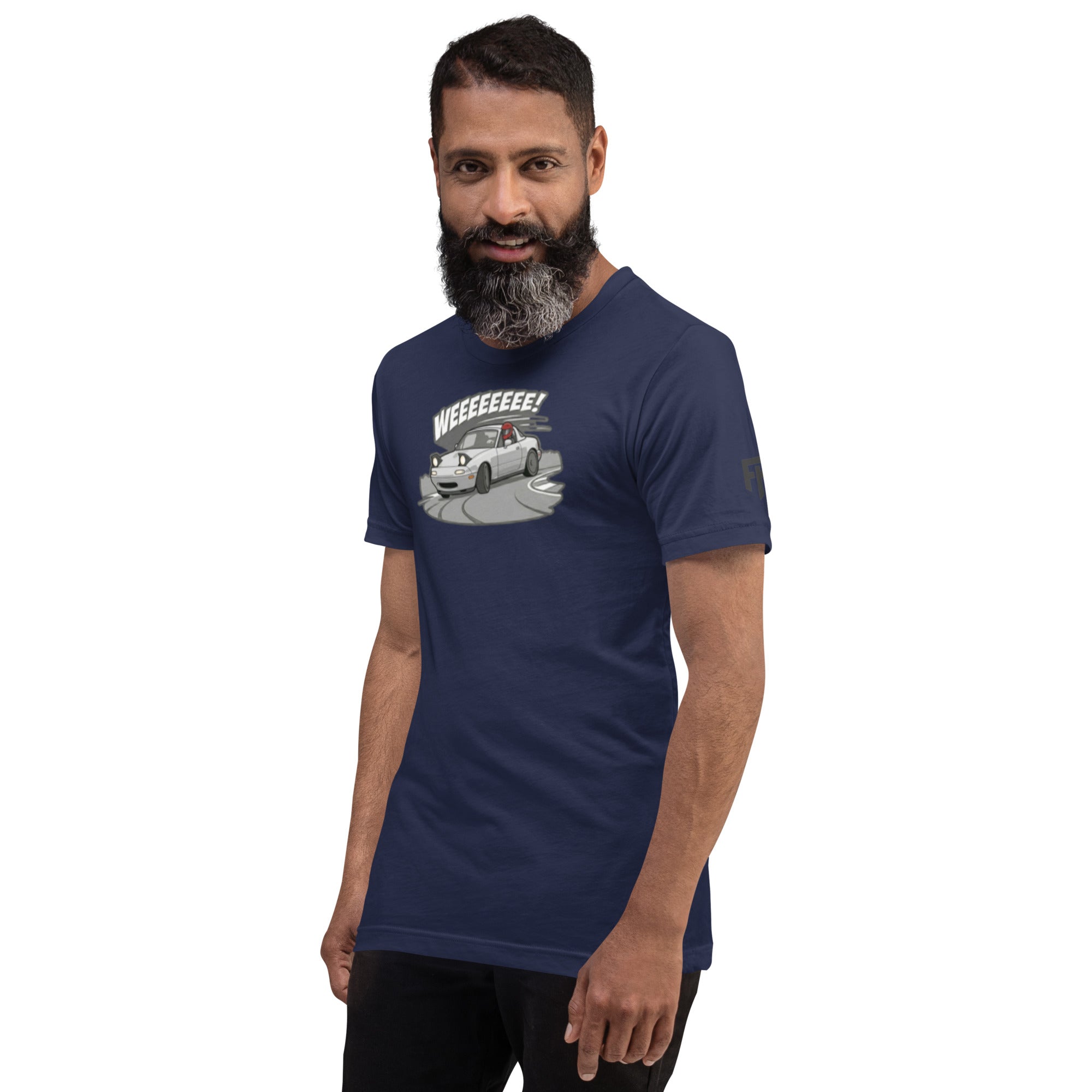 Tee shirt with an NA sports car and the text "Weee!" 