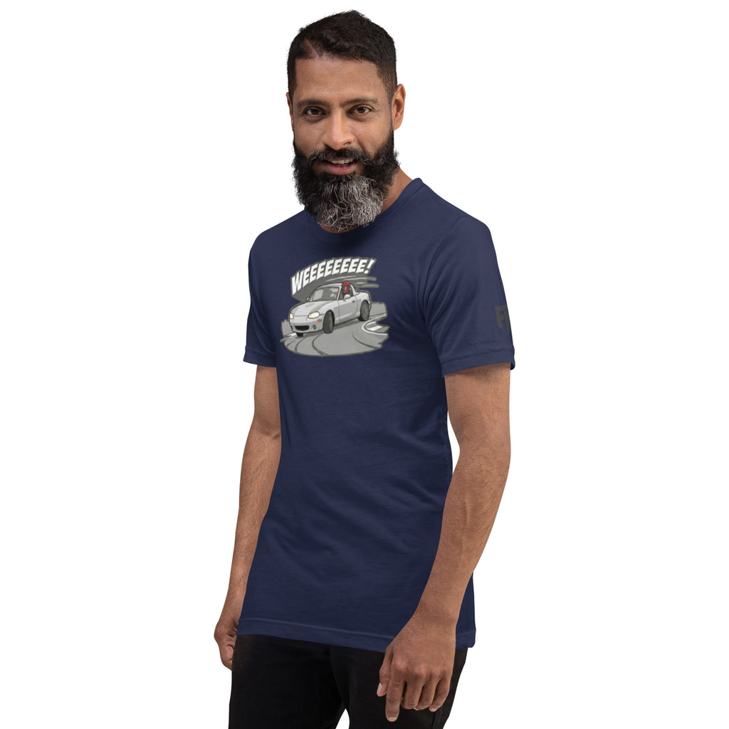 Tee shirt with an NB sports car and the text "Weee!" 