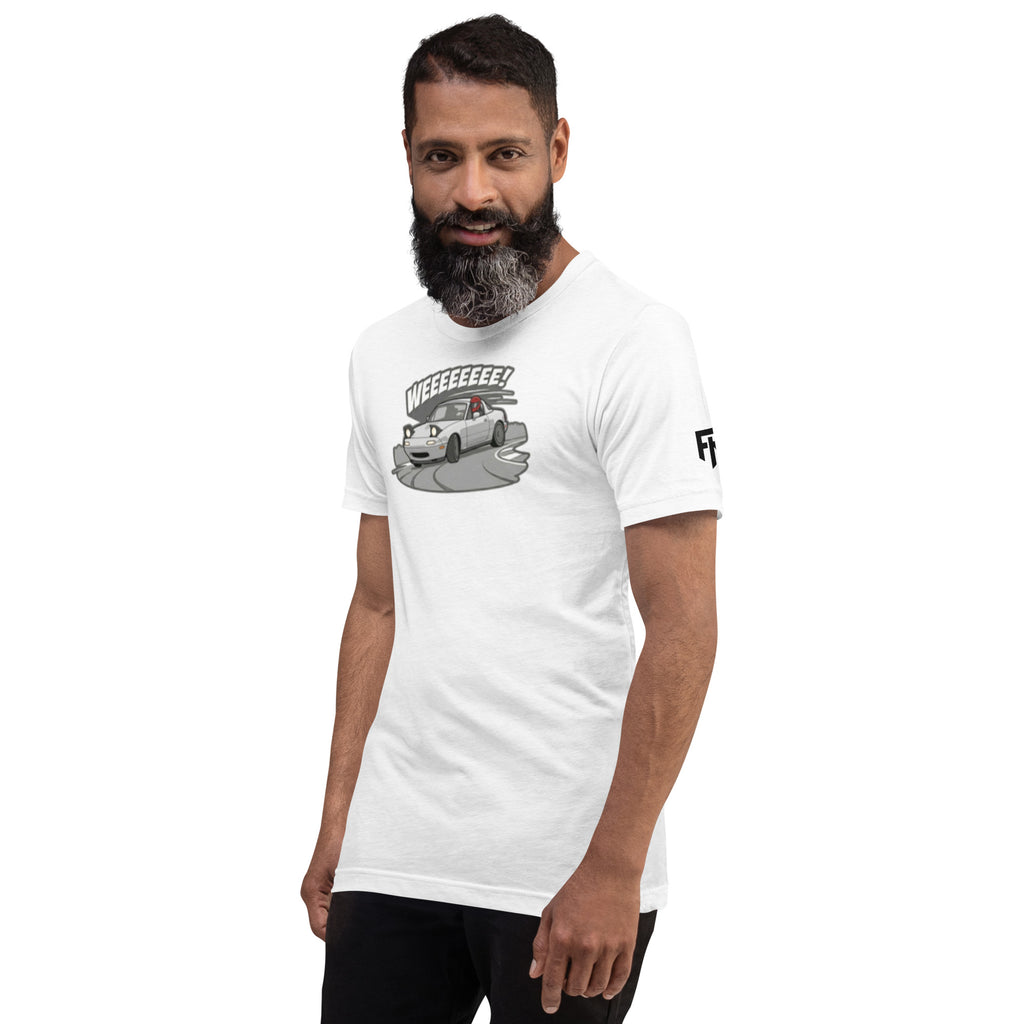 Tee shirt with an NA sports car and the text "Weee!" 