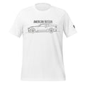 Tee shirt with a simple one line design of a 6th Gen American, muscle car with Text American Hustler over top.